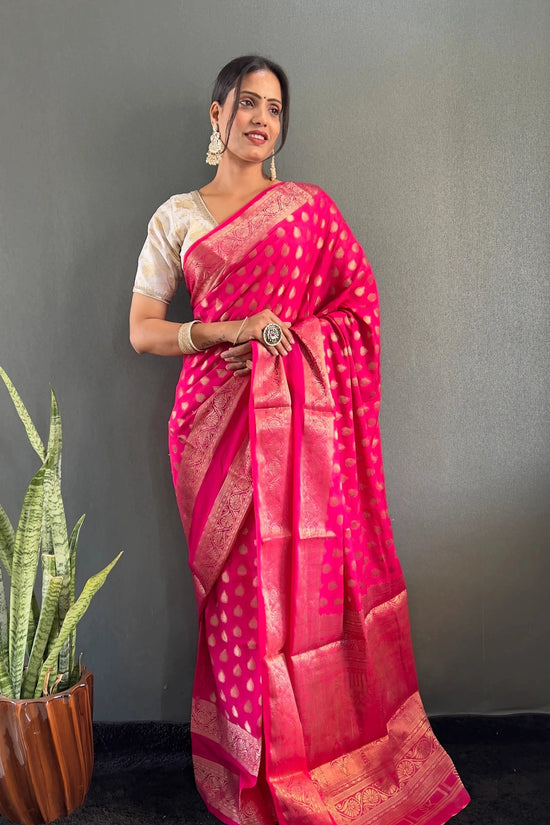 Ready to Wear Pure Banarasi Georgette Saree With Ready Made Blouse