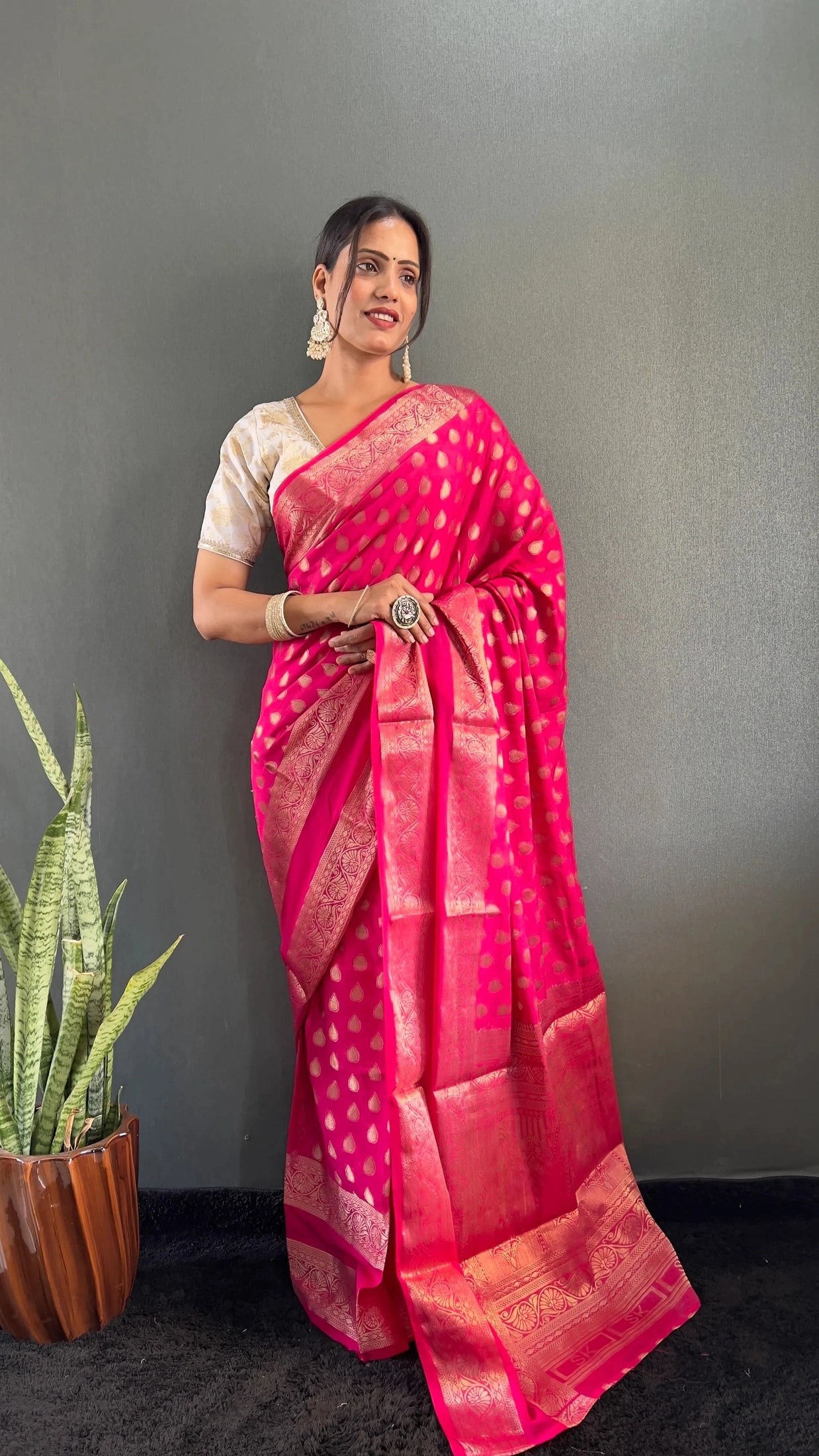 Ready to Wear Pure Banarasi Georgette Saree With Ready Made Blouse