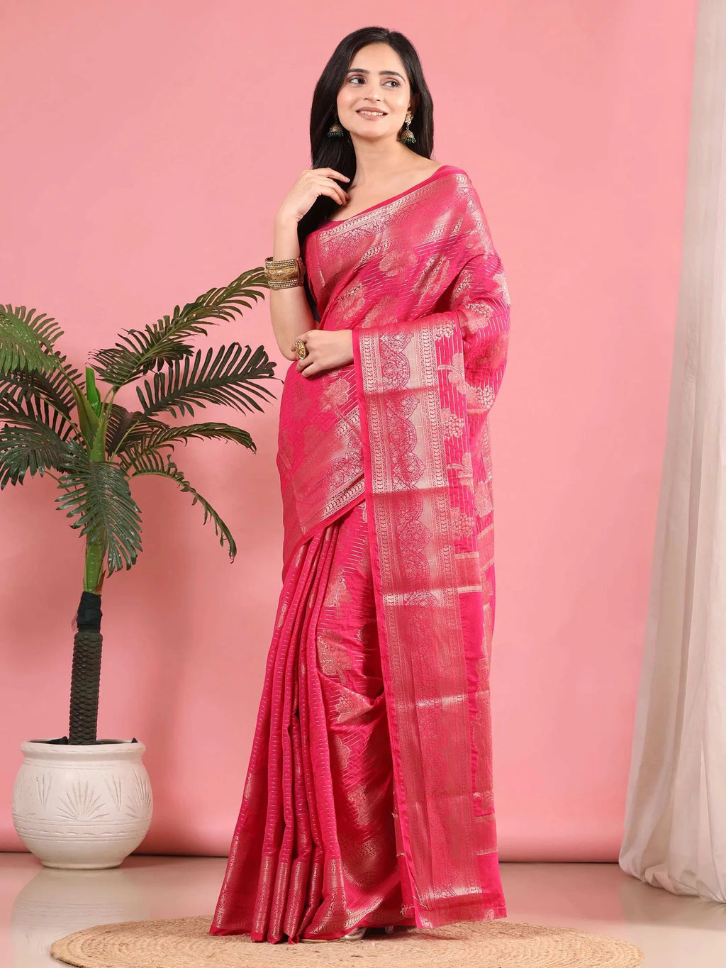 Banarasi Georgette Jacquard Saree With Embroidered Blouse