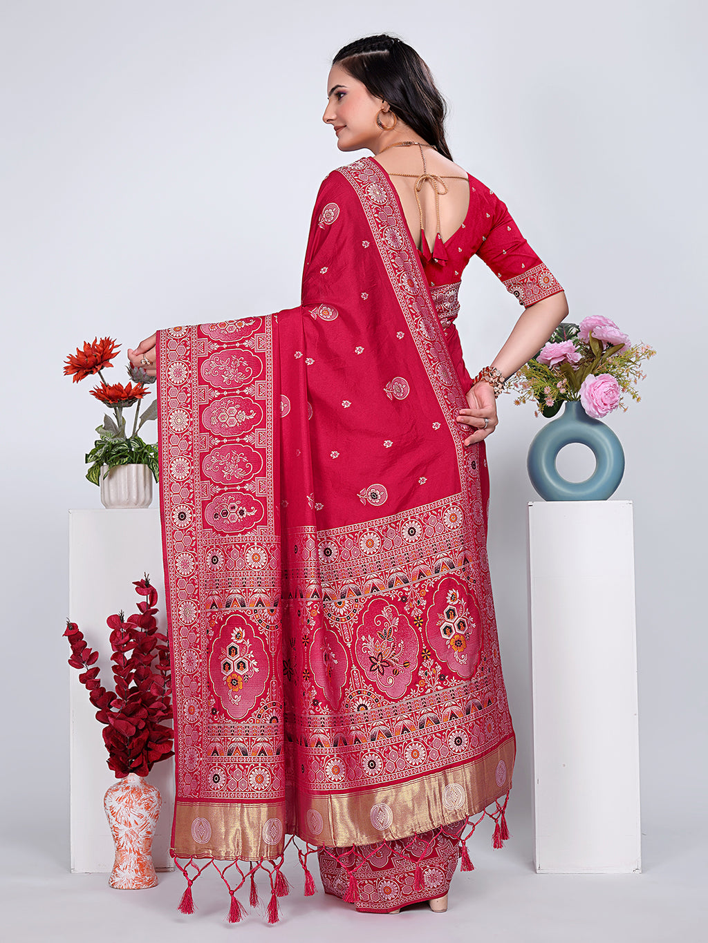 Patola Silk Saree with Traditional Pallu and Tassel Border