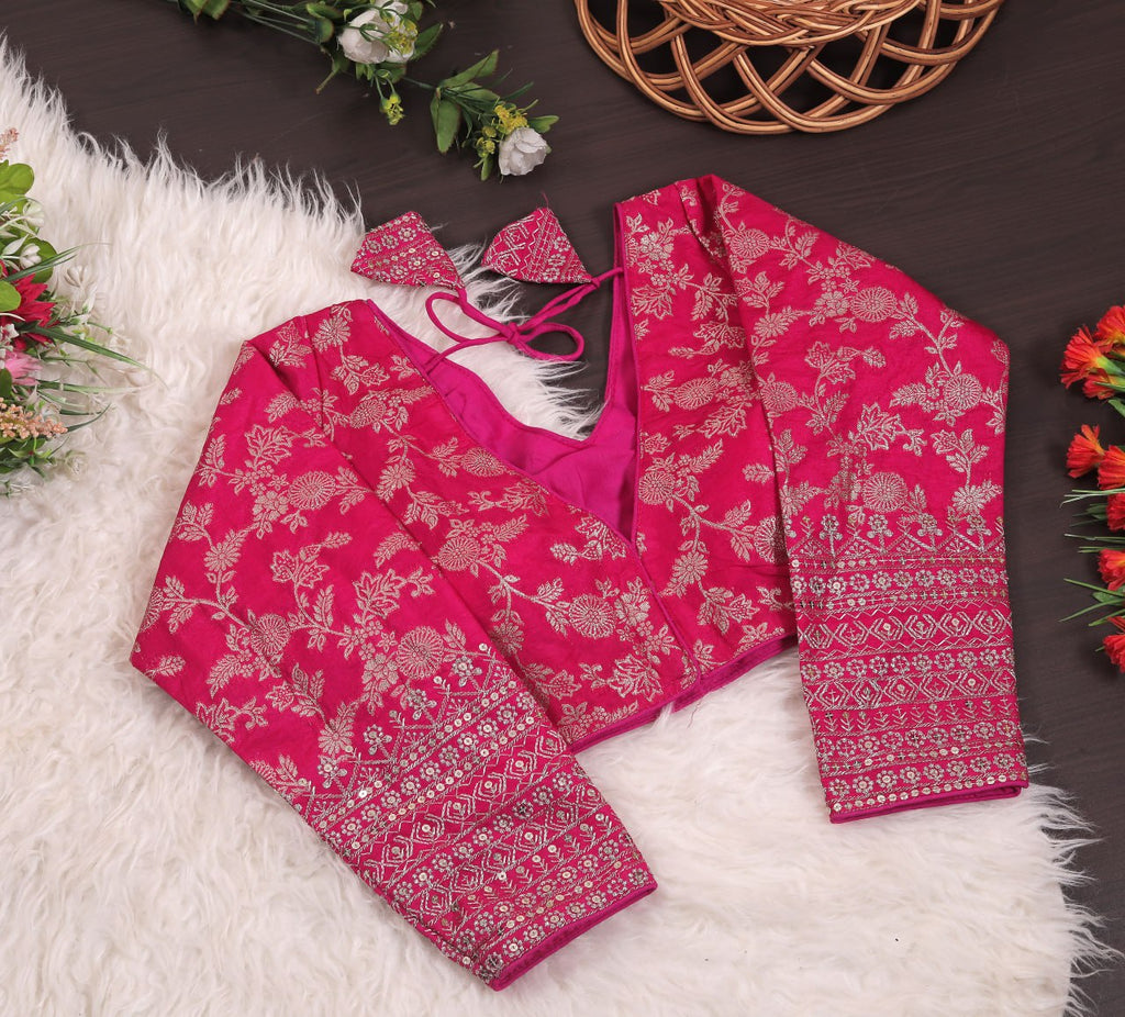 Pure Dola Silk Jacquard Embroidered Blouse