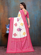 Pink White Printed Crepe Silk Saree for Women