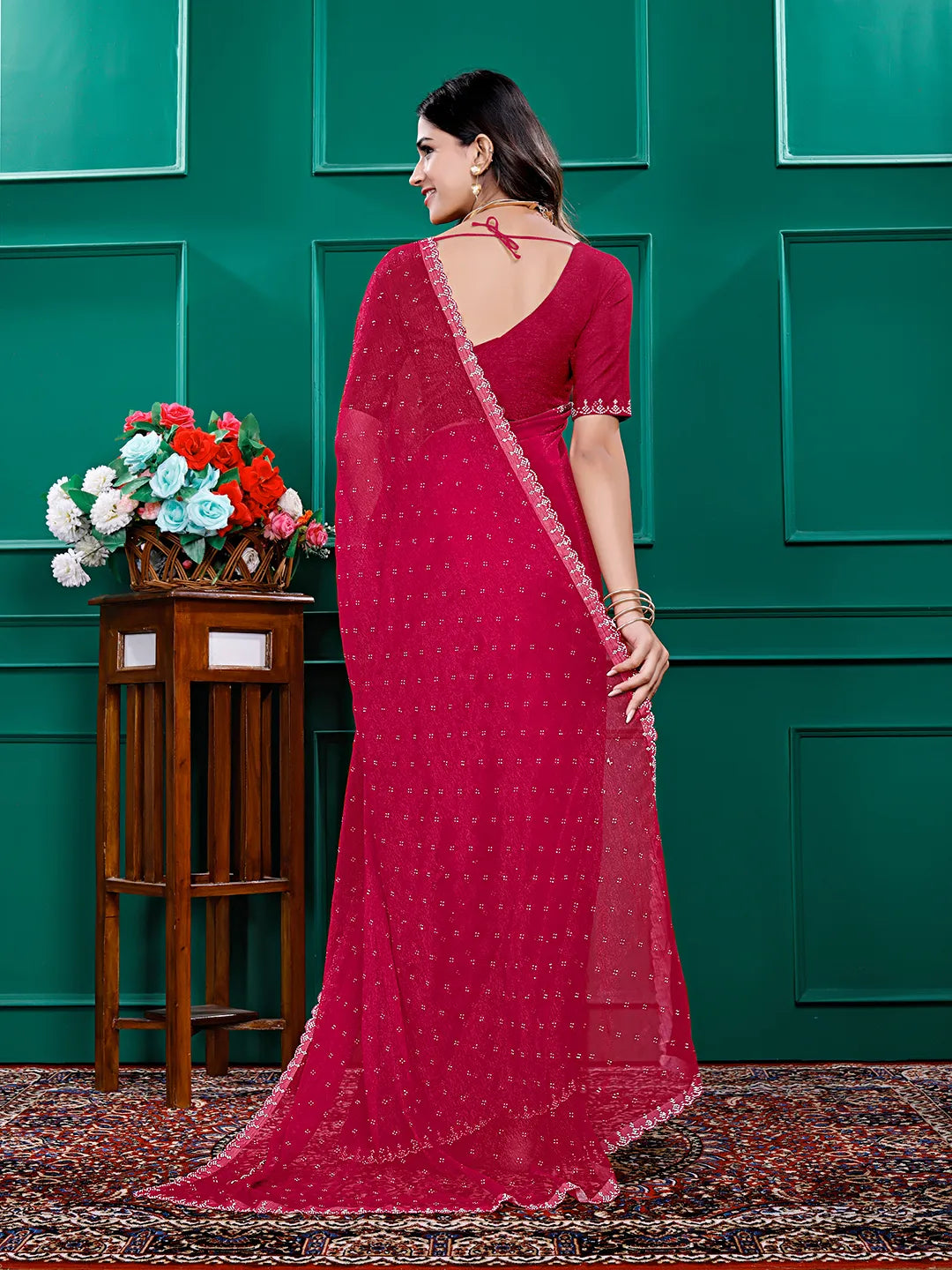 Chiffon Siroski Diamond Lace Work Saree