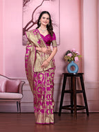 Ready to Wear Banarasi Jacquard Floral Print Party Saree with Unstitched Blouse