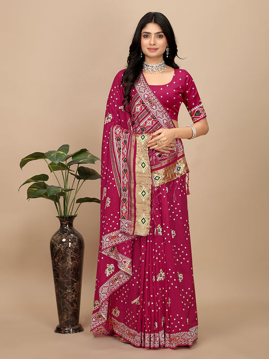 Patola Print Cotton Silk Saree with Tassel Border Pallu