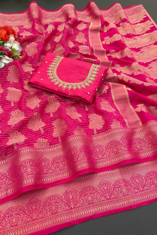 Banarasi Georgette Jacquard Saree With Embroidered Blouse