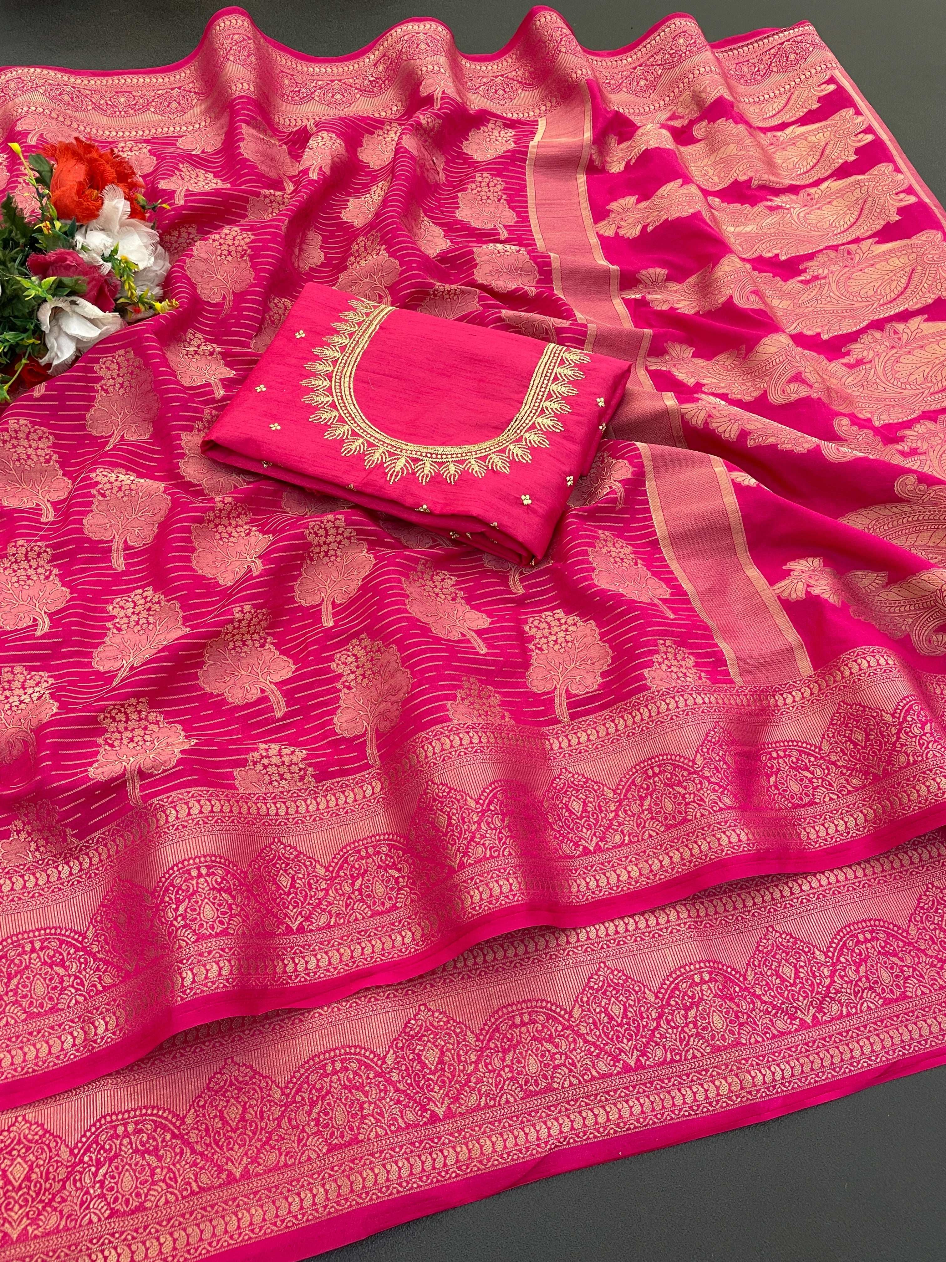 Banarasi Georgette Jacquard Saree With Embroidered Blouse