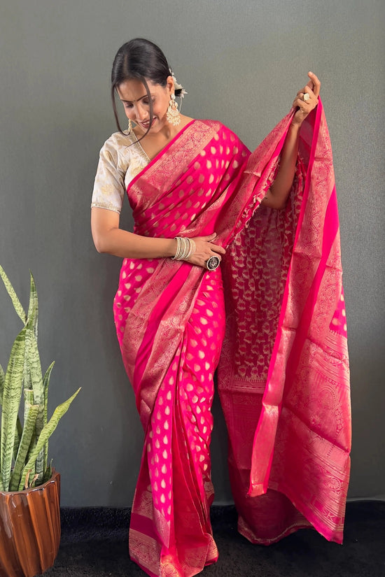 Ready to Wear Pure Banarasi Georgette Saree With Ready Made Blouse