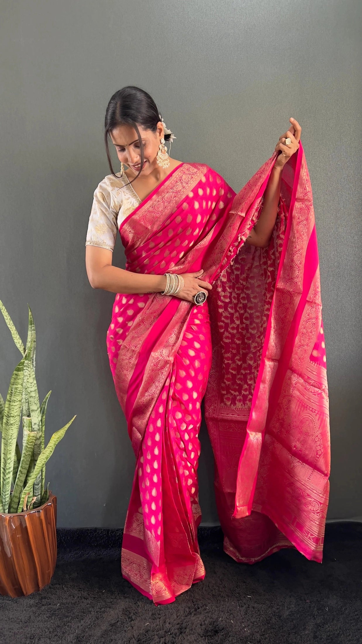 Ready to Wear Pure Banarasi Georgette Saree With Ready Made Blouse