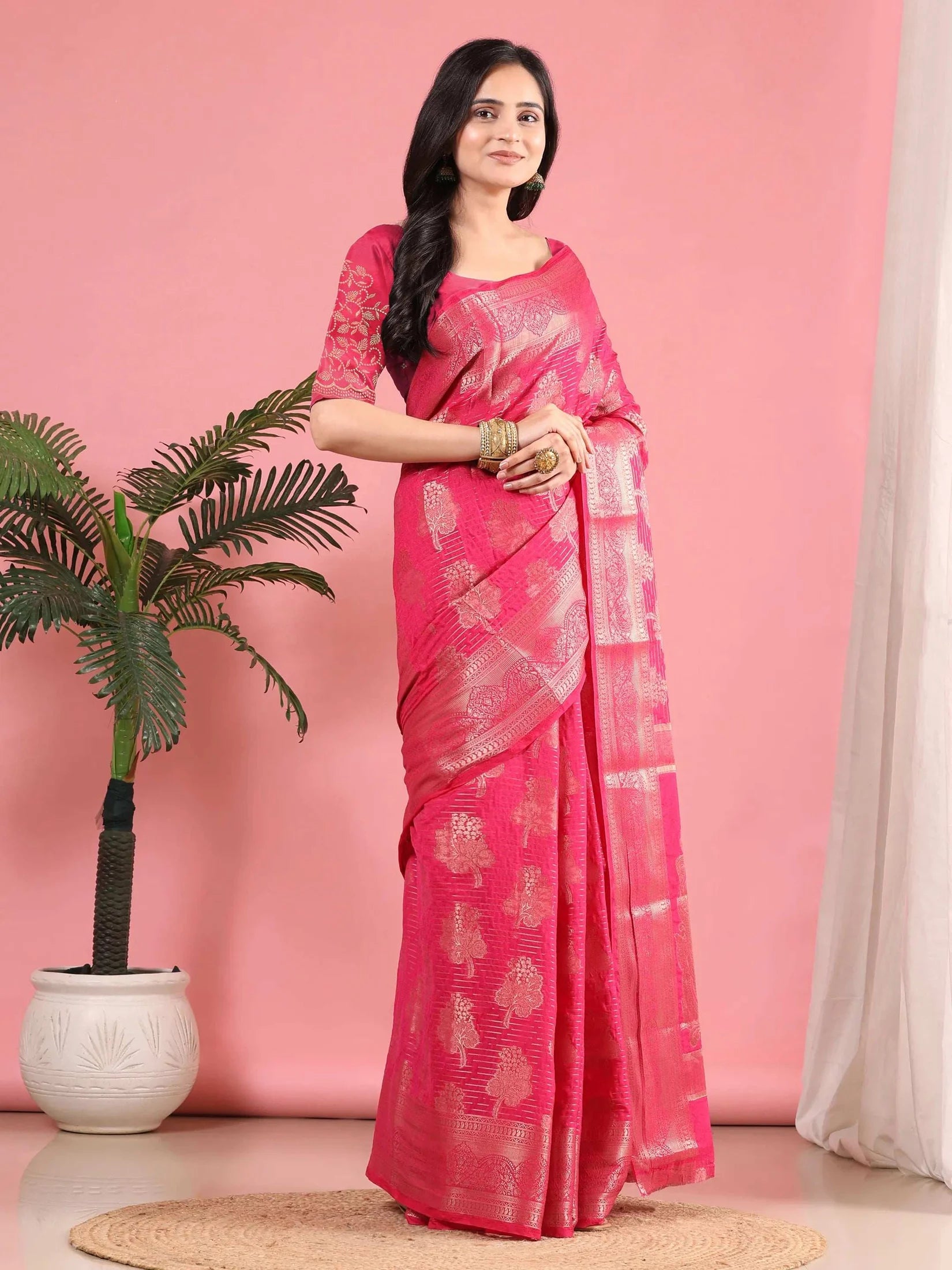 Banarasi Georgette Jacquard Saree With Embroidered Blouse