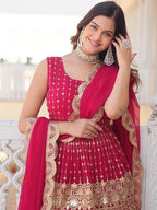 Rani Pink Sharara Set with Heavy Golden Embroidery and Net Dupatta