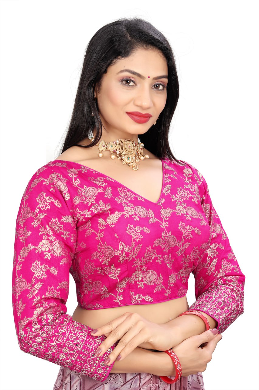 Pure Dola Silk Jacquard Embroidered Blouse