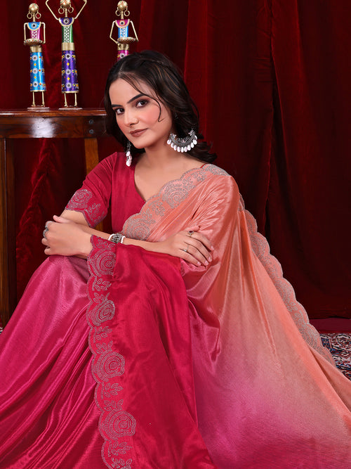 Chinon Shaded Saree with Siroski Diamond Work - Pionex Fab