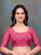 Pink White Printed Crepe Silk Saree for Women