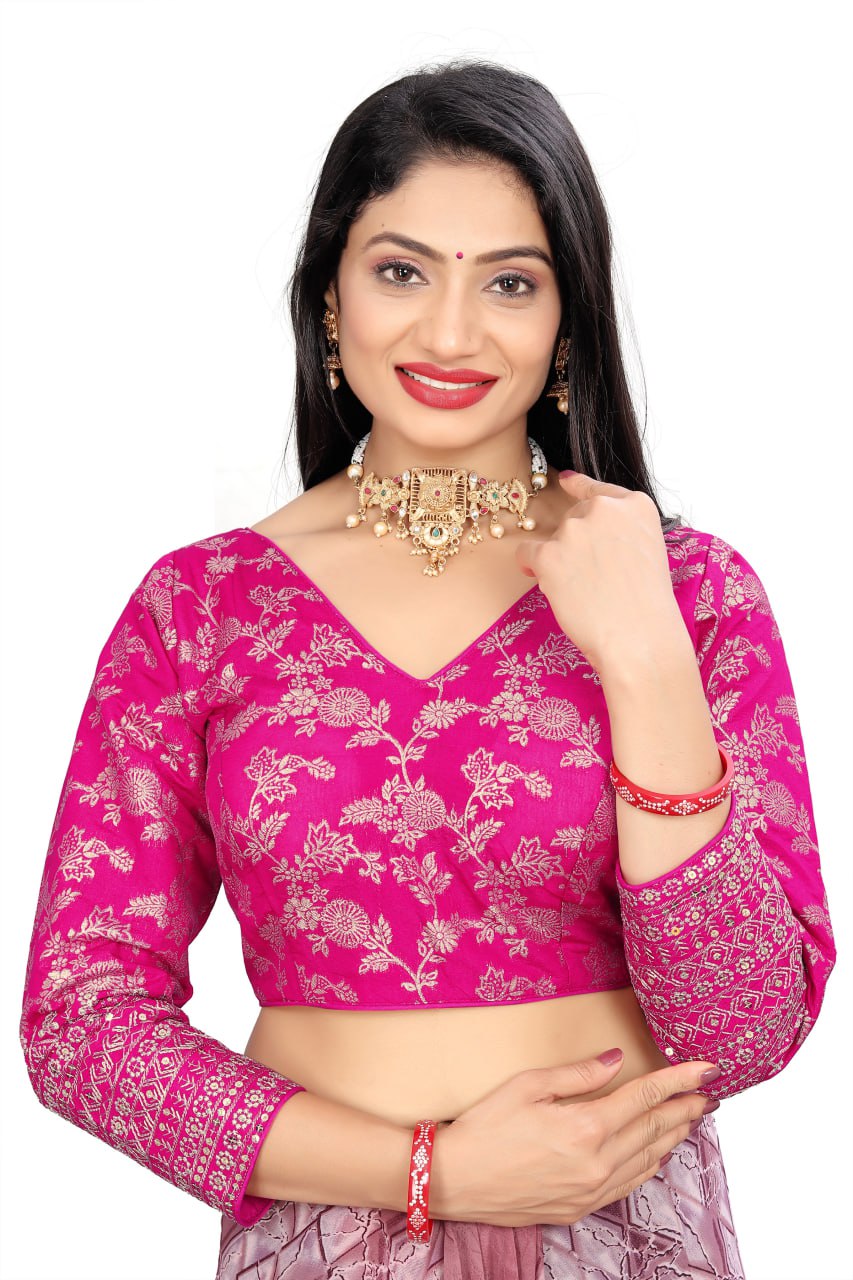 Pure Dola Silk Jacquard Embroidered Blouse