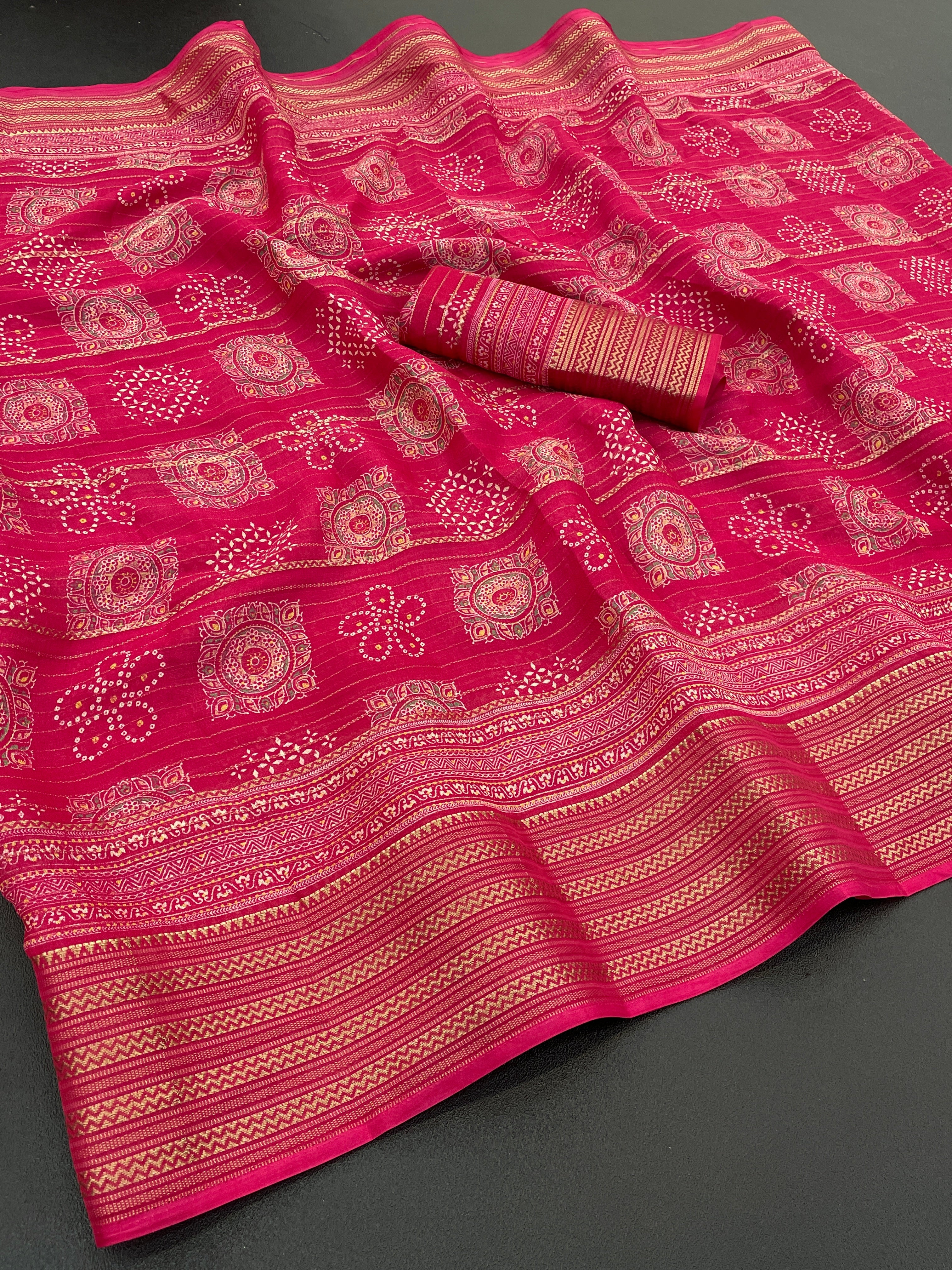 Chiffon Silk Saree with Traditional Woven Zari & Printed Patterns