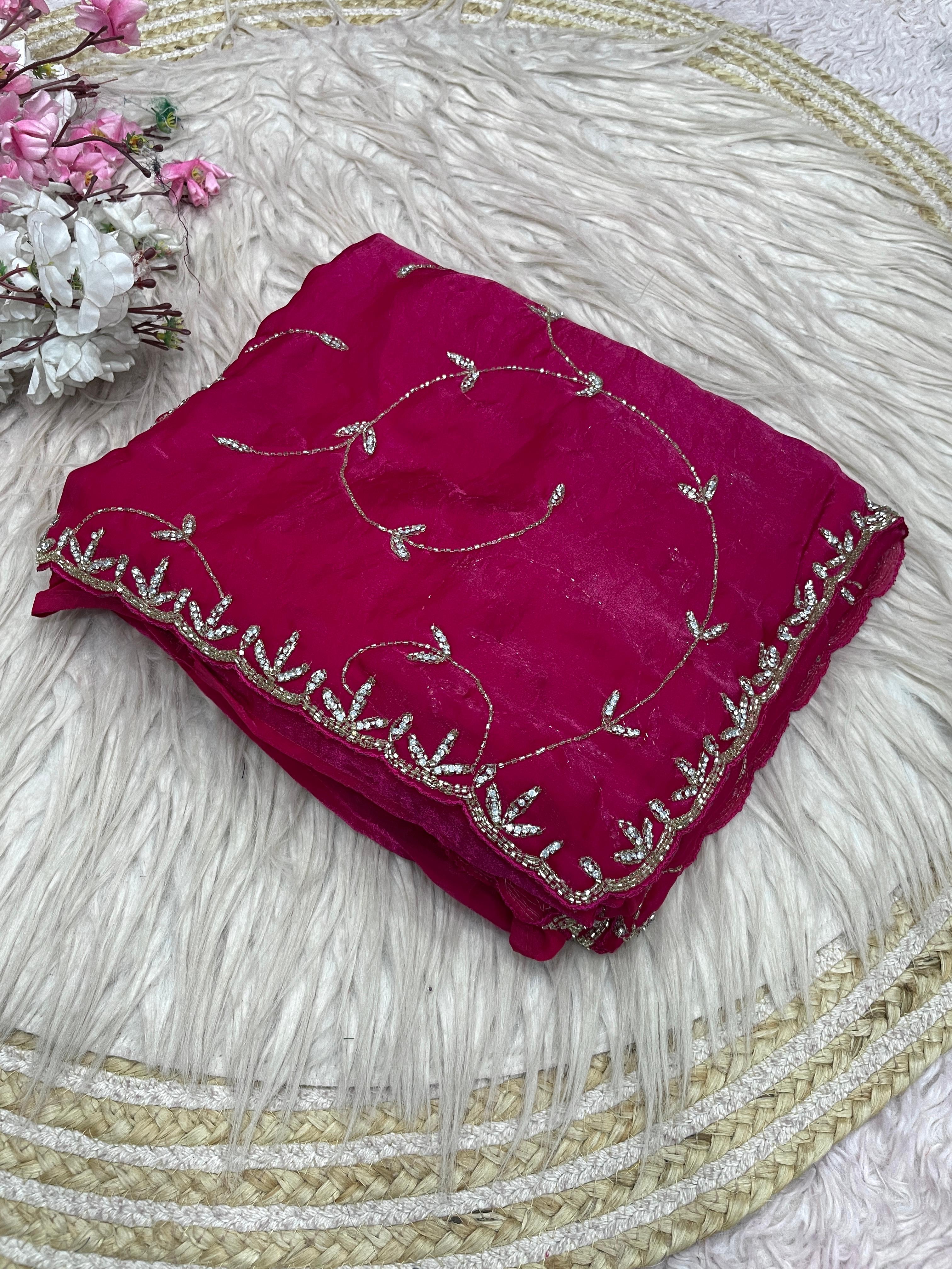 Space silk Saree With Khatli Cut Dana Handwork  Diamond Work