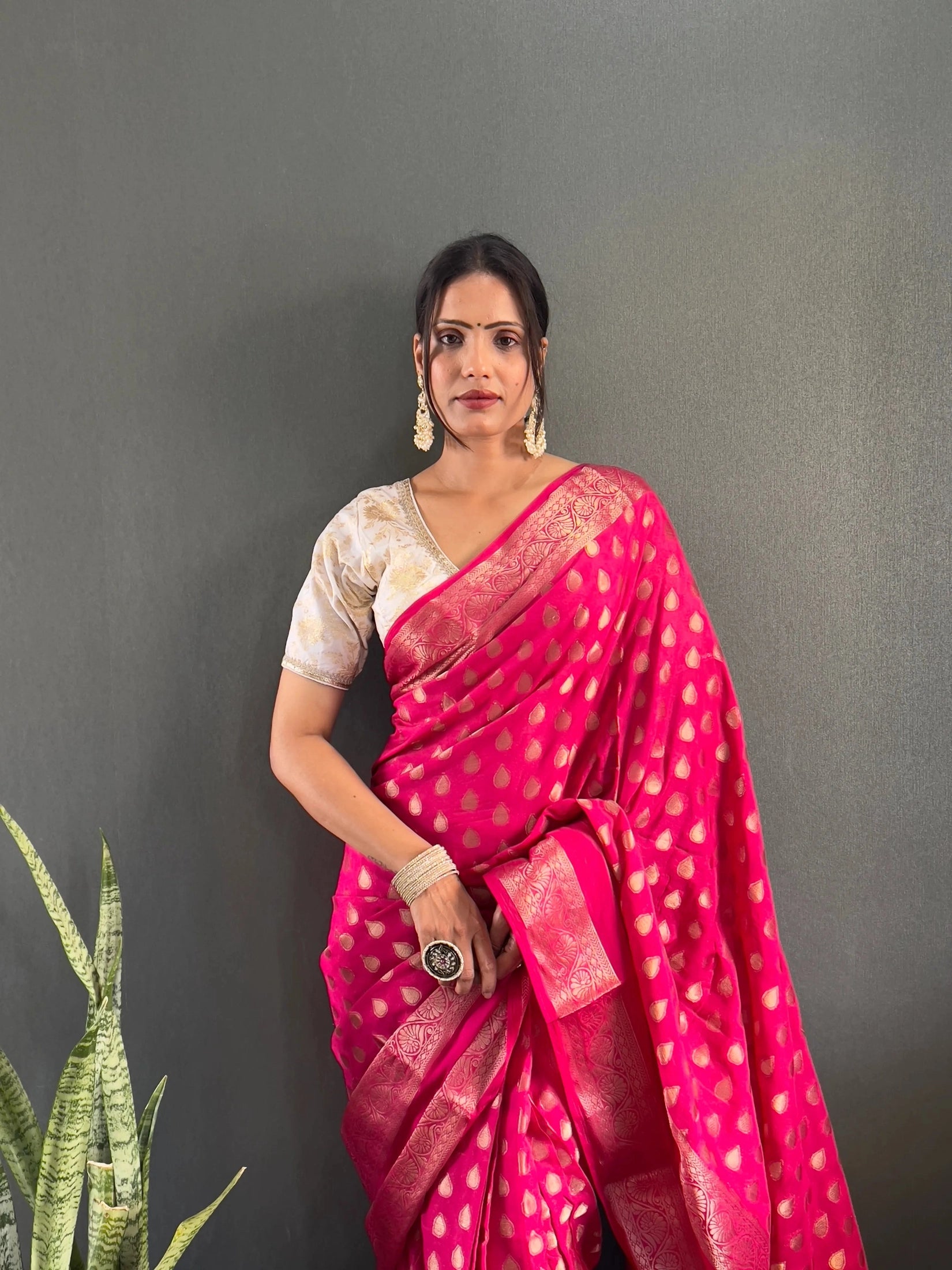 Ready to Wear Pure Banarasi Georgette Saree With Ready Made Blouse