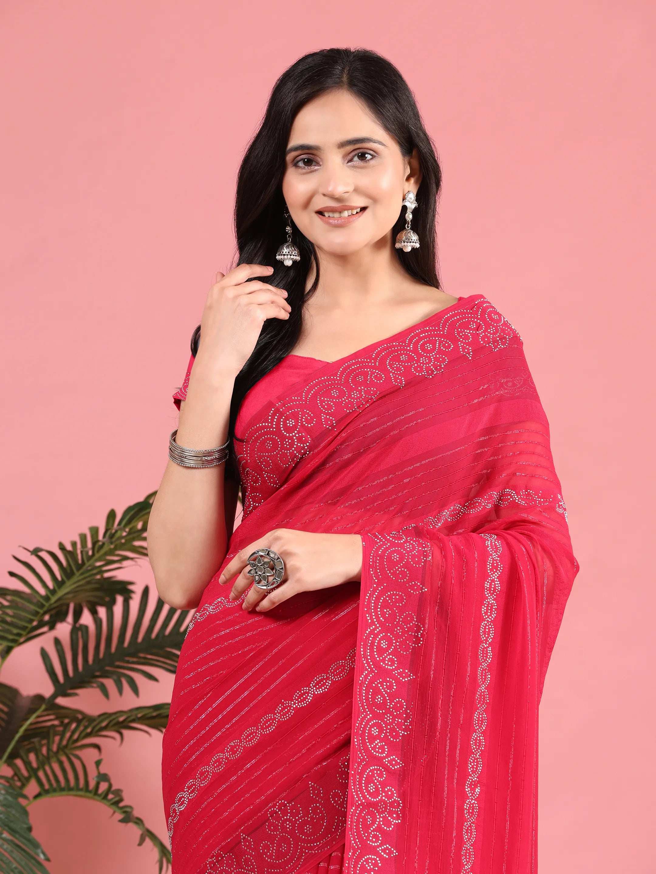 Georgette  Siroski Diamond Work Saree