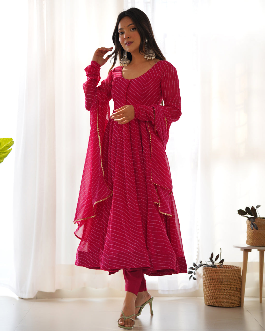 Women Leheriya Printed Georgette Anarkali Kurta Set