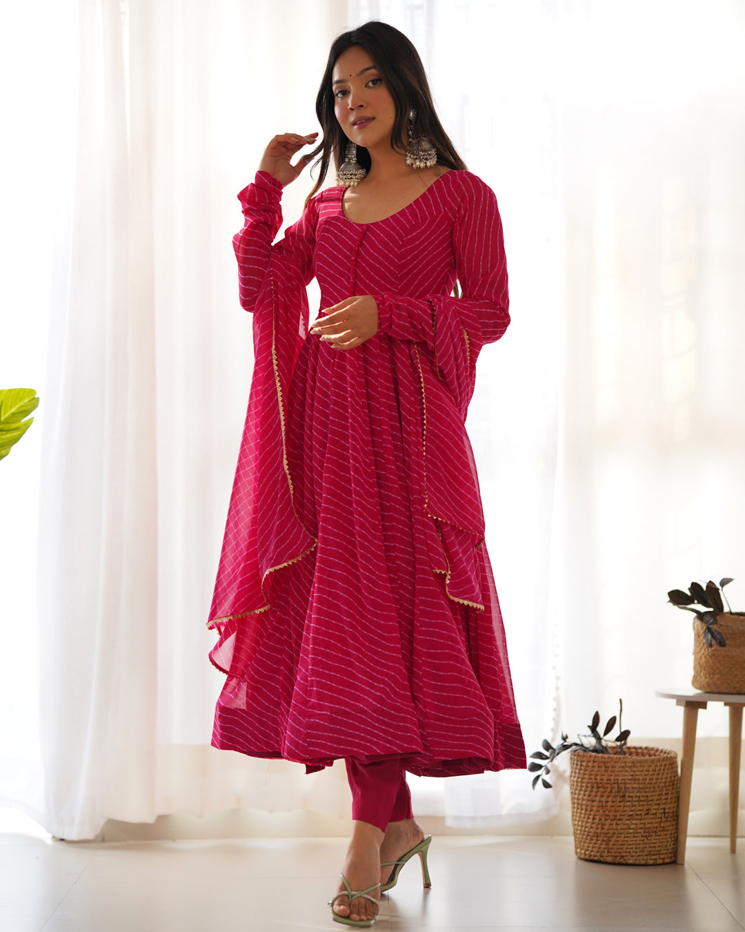 Women Leheriya Printed Georgette Anarkali Kurta Set