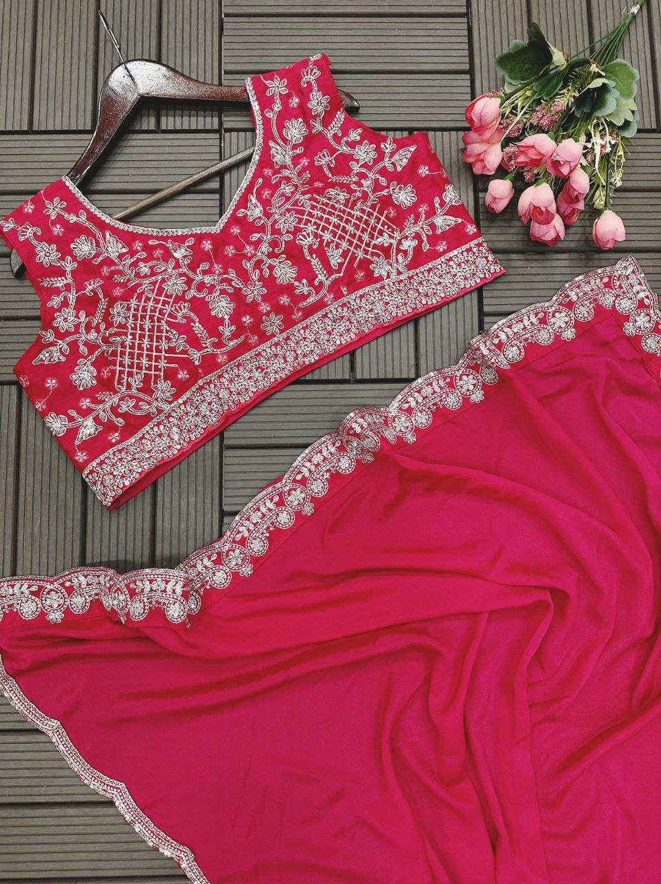 Embroidery Cording Work Ready To Wear Saree