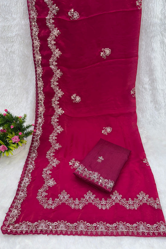 Traditional Embroidered Satin Silk Saree