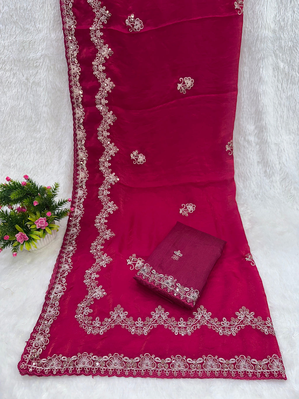 Traditional Embroidered Satin Silk Saree