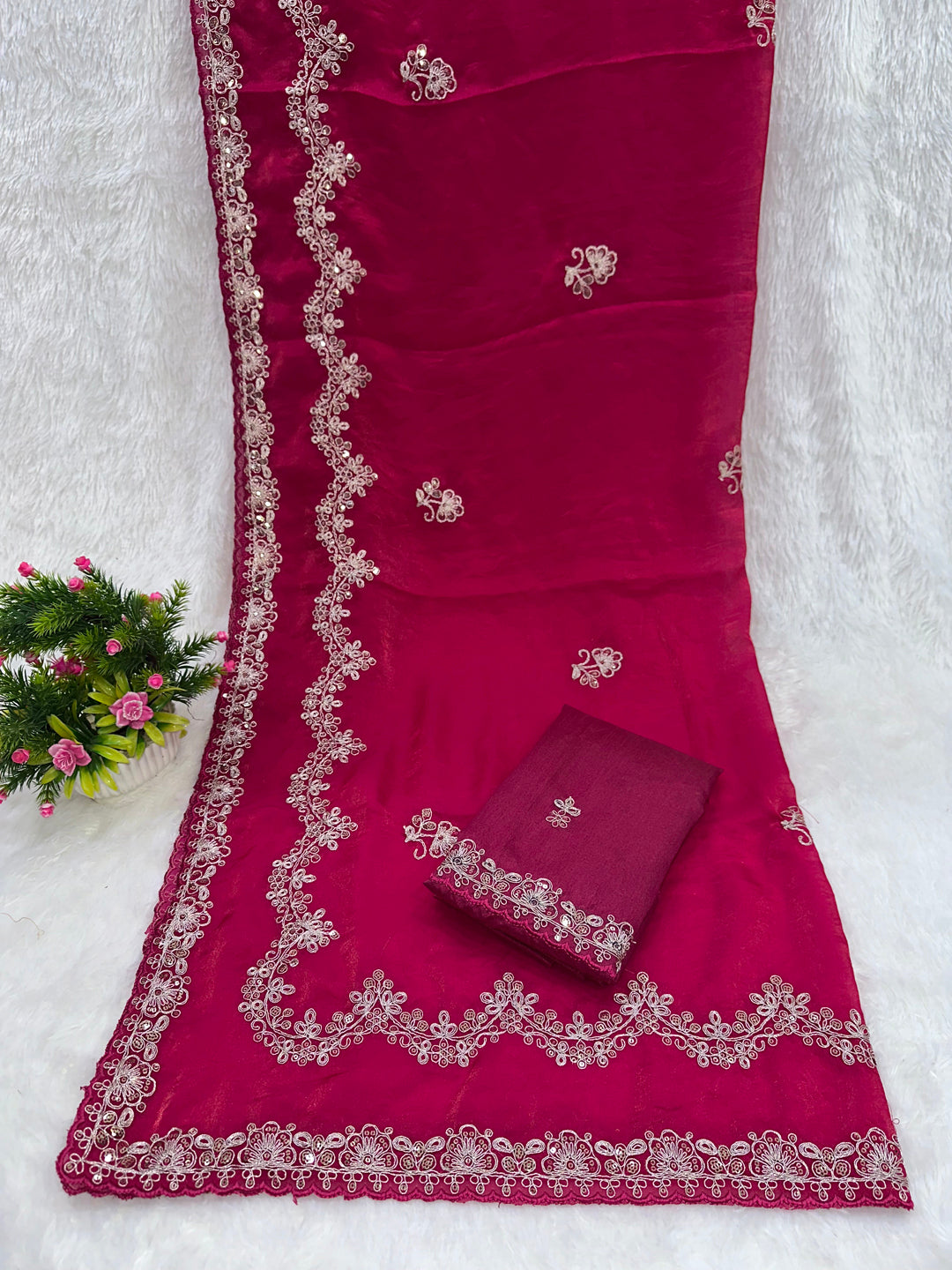 Traditional Embroidered Satin Silk Saree