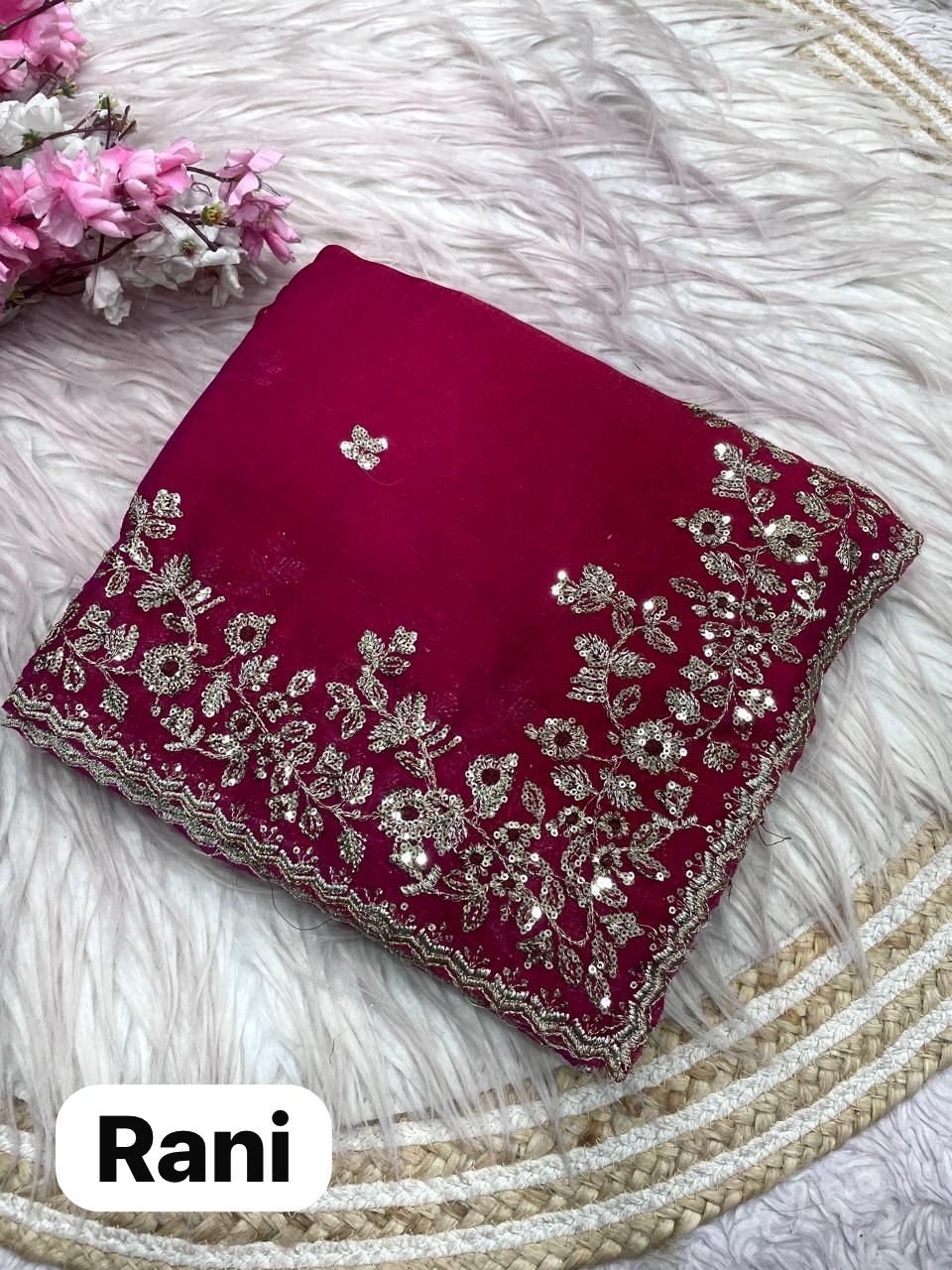 Soft Chiffon Saree With Embroidery Sequence Butti Work