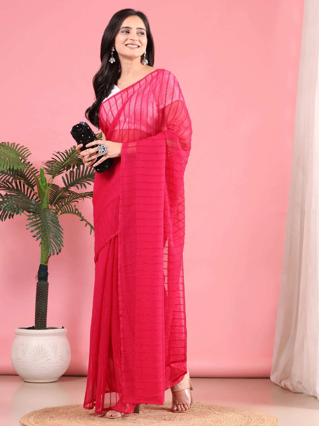 Ready To Wear Chiffon Zari Linen Saree