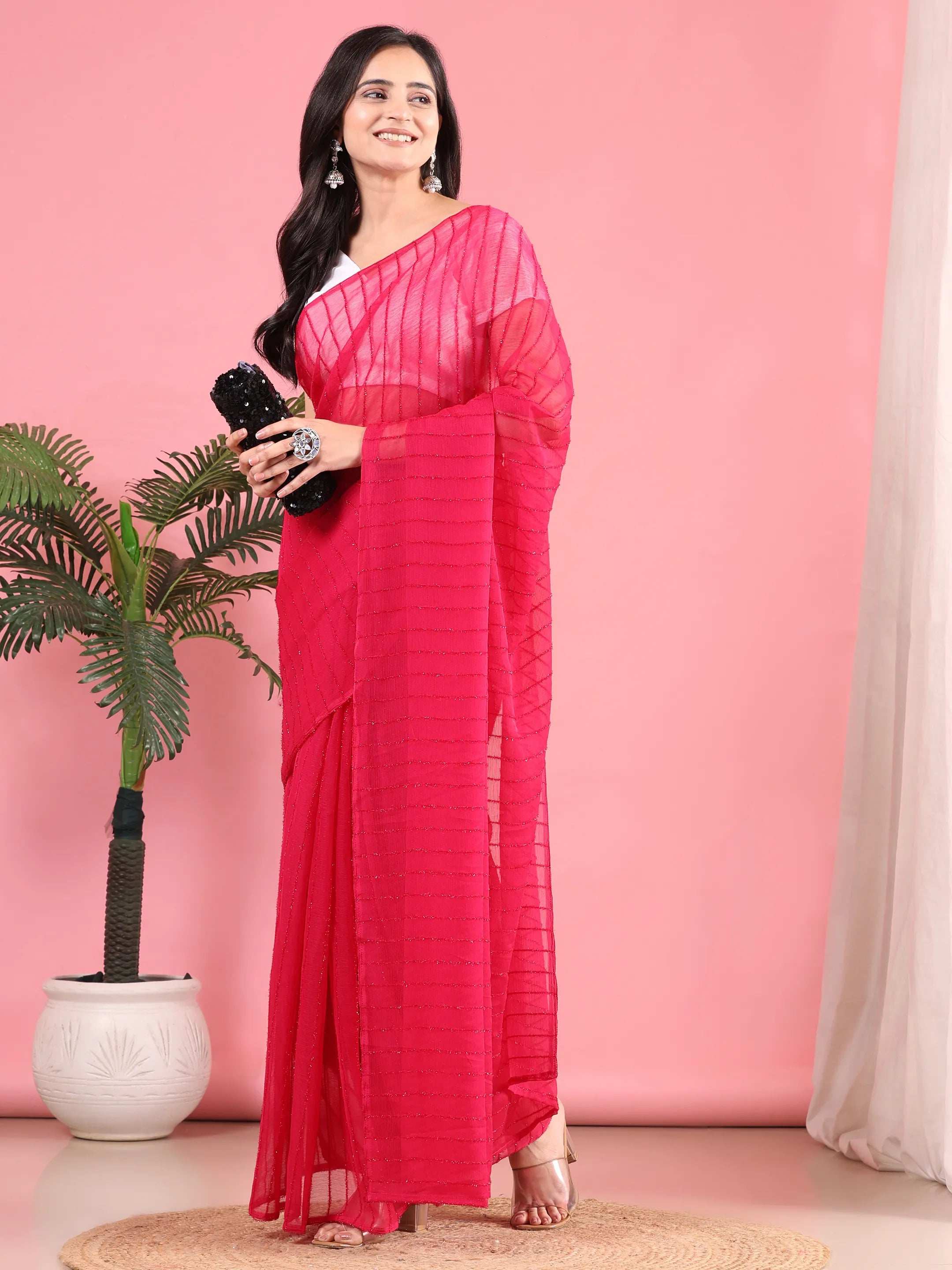 Ready To Wear Chiffon Zari Linen Saree