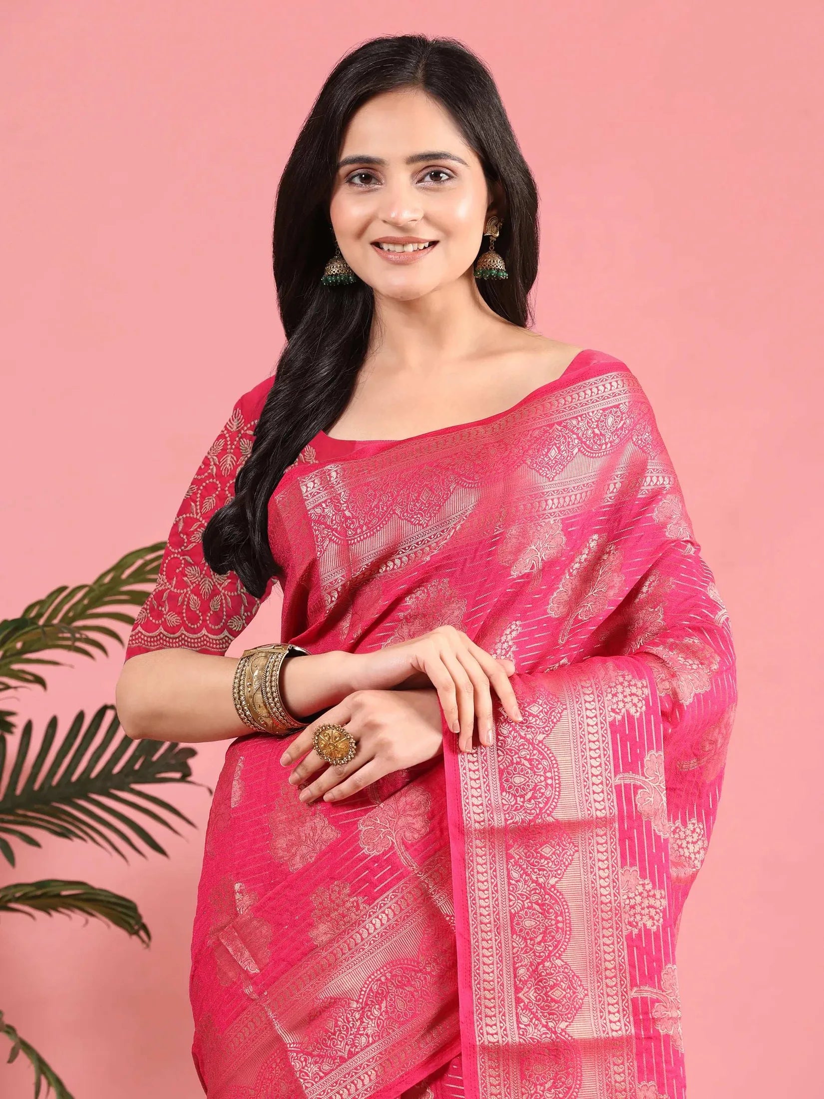 Banarasi Georgette Jacquard Saree With Embroidered Blouse