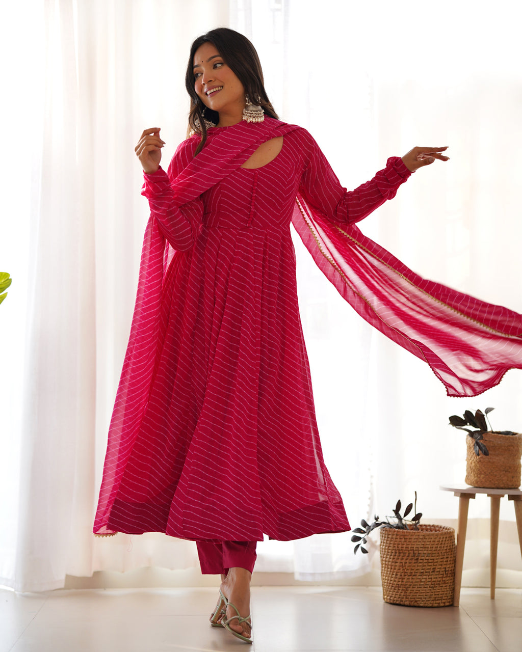 Women Leheriya Printed Georgette Anarkali Kurta Set