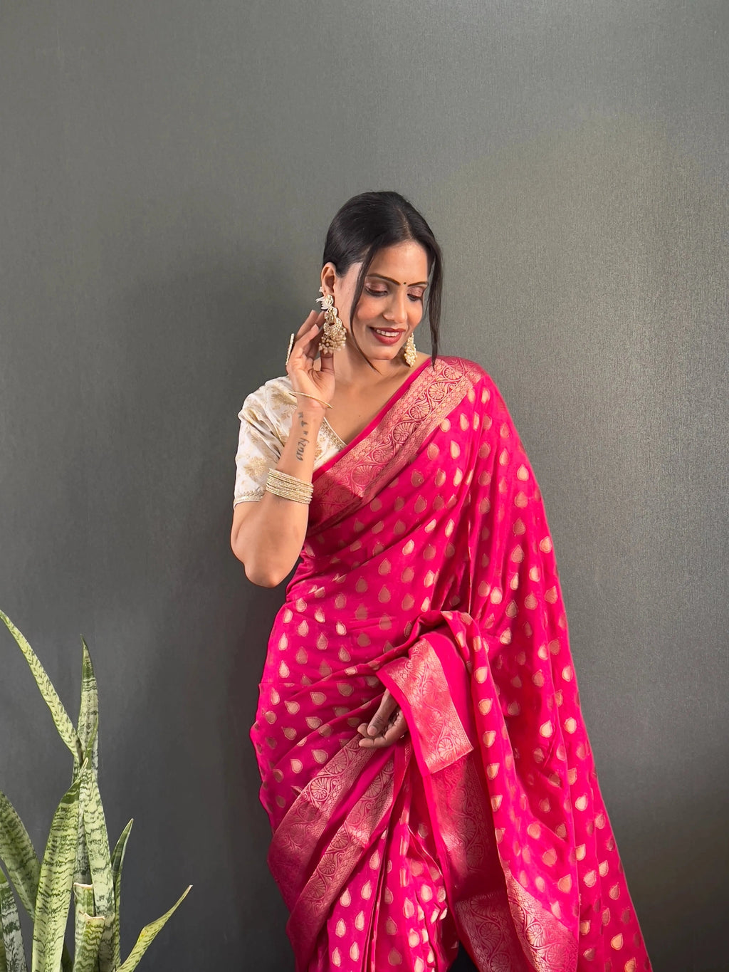 Ready to Wear Pure Banarasi Georgette Saree With Ready Made Blouse