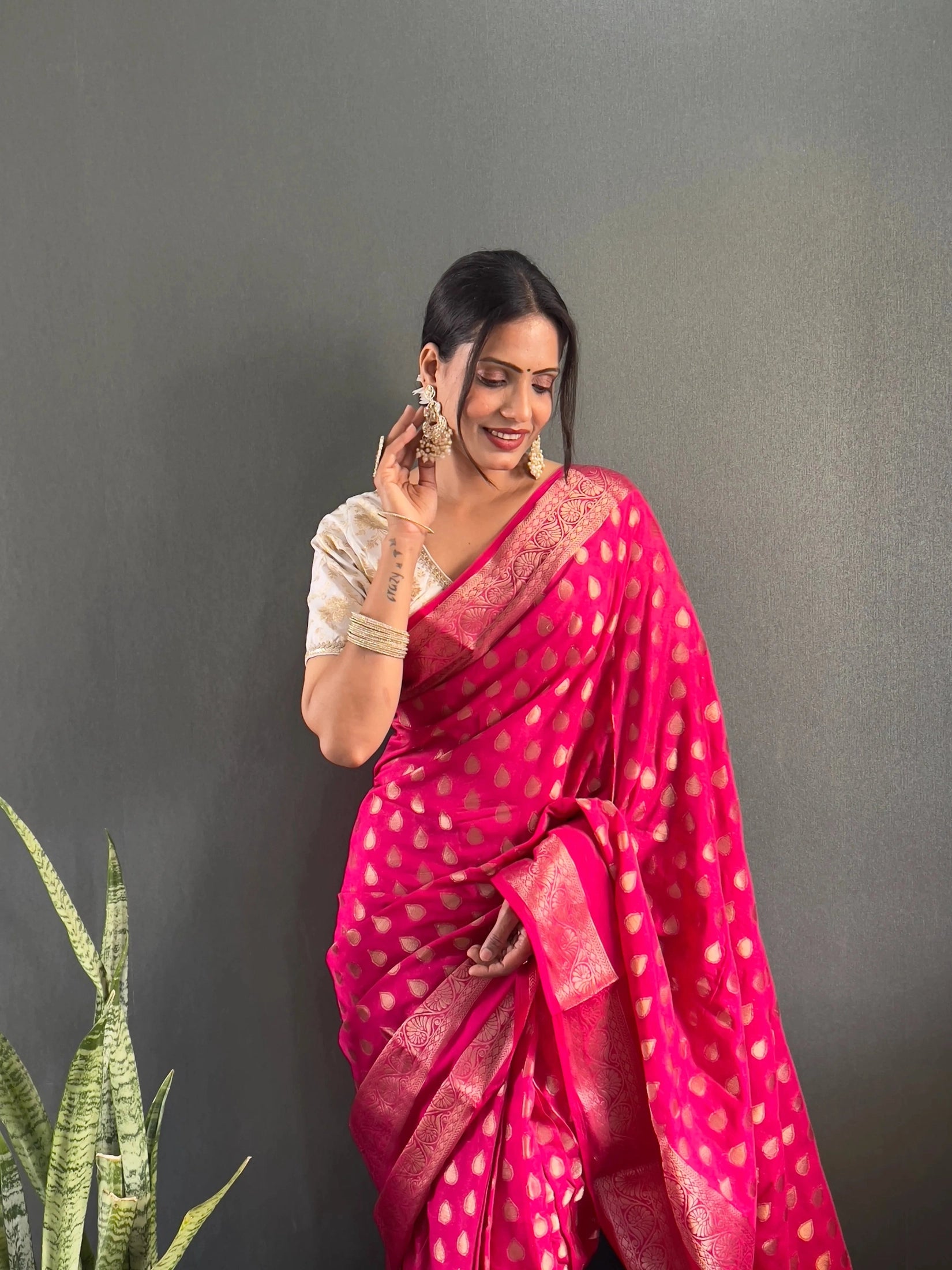 Ready to Wear Pure Banarasi Georgette Saree With Ready Made Blouse
