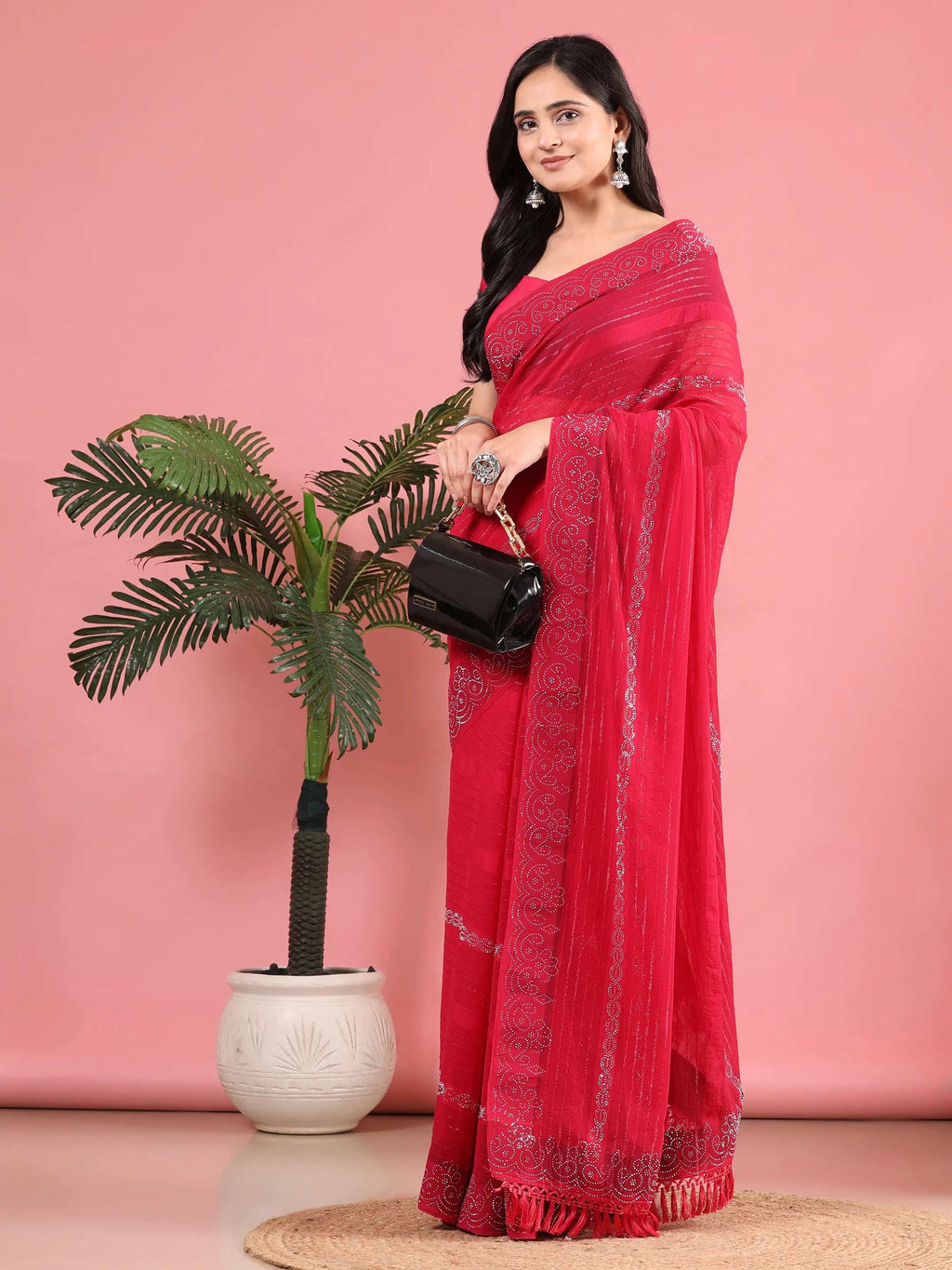 Georgette  Siroski Diamond Work Saree