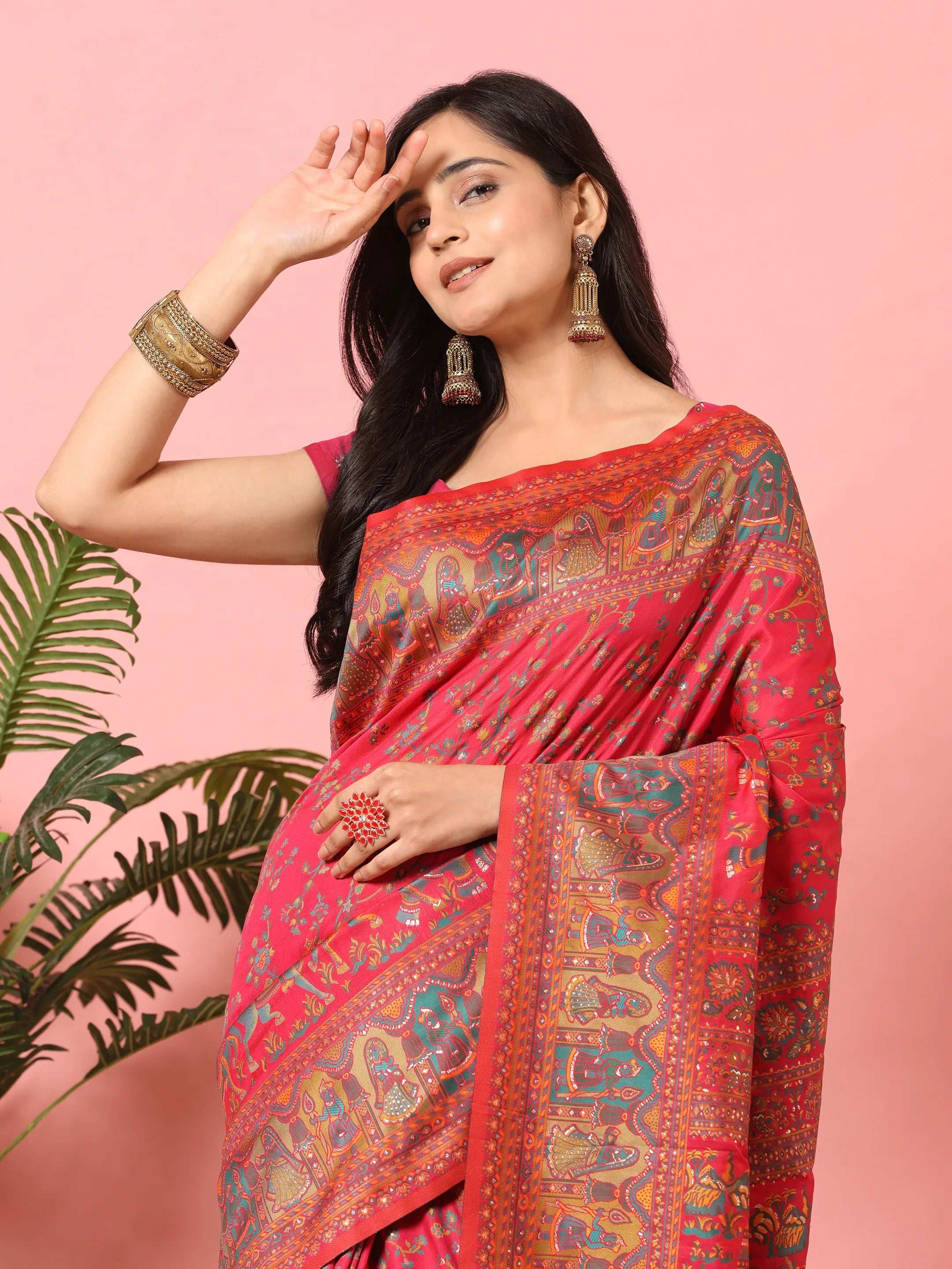 Floral Printed Woven Zari Pashmina Saree