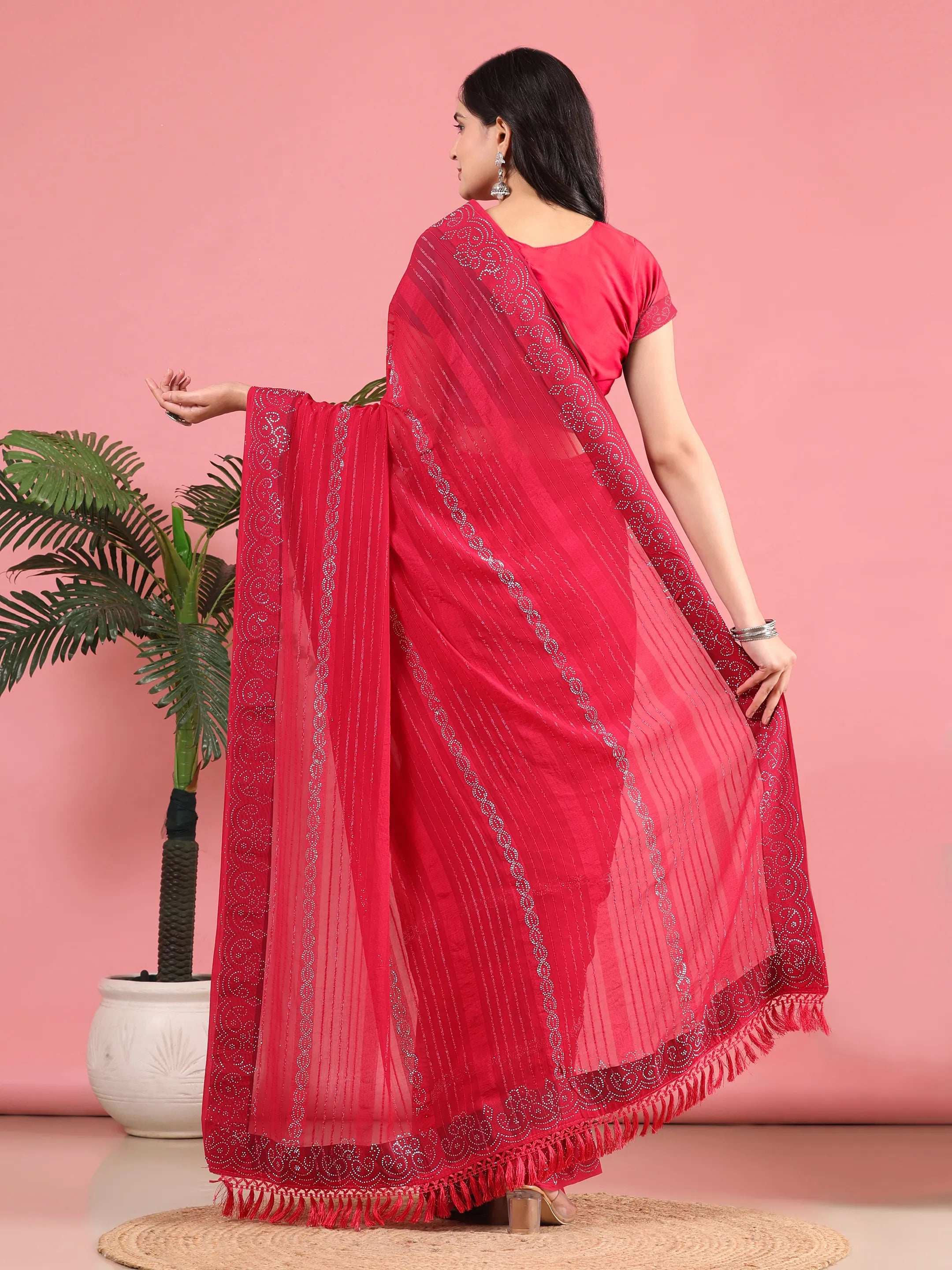 Georgette  Siroski Diamond Work Saree