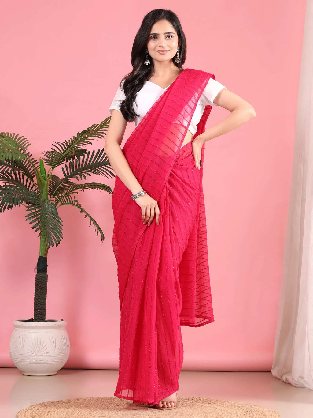 Ready To Wear Chiffon Zari Linen Saree
