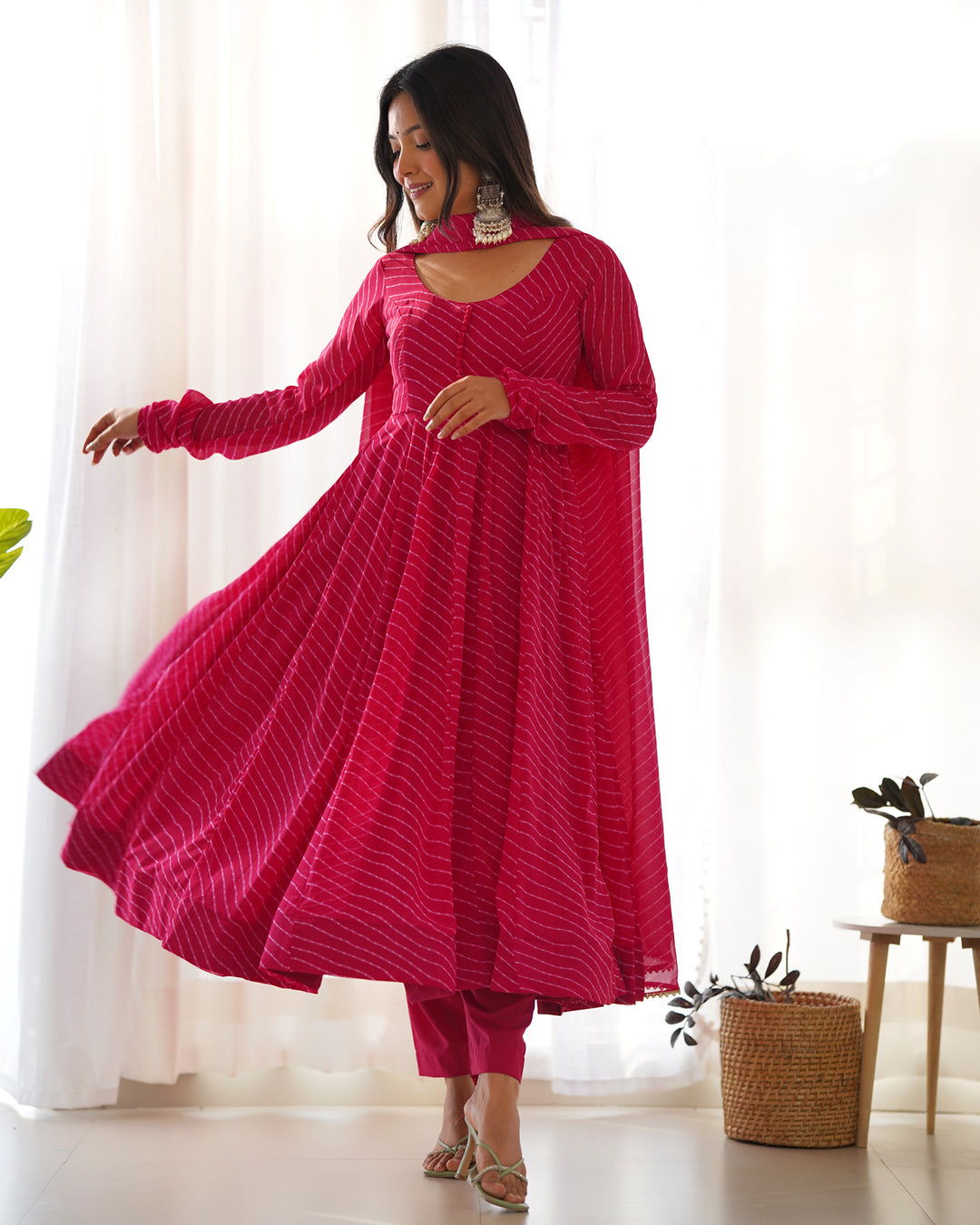 Women Leheriya Printed Georgette Anarkali Kurta Set