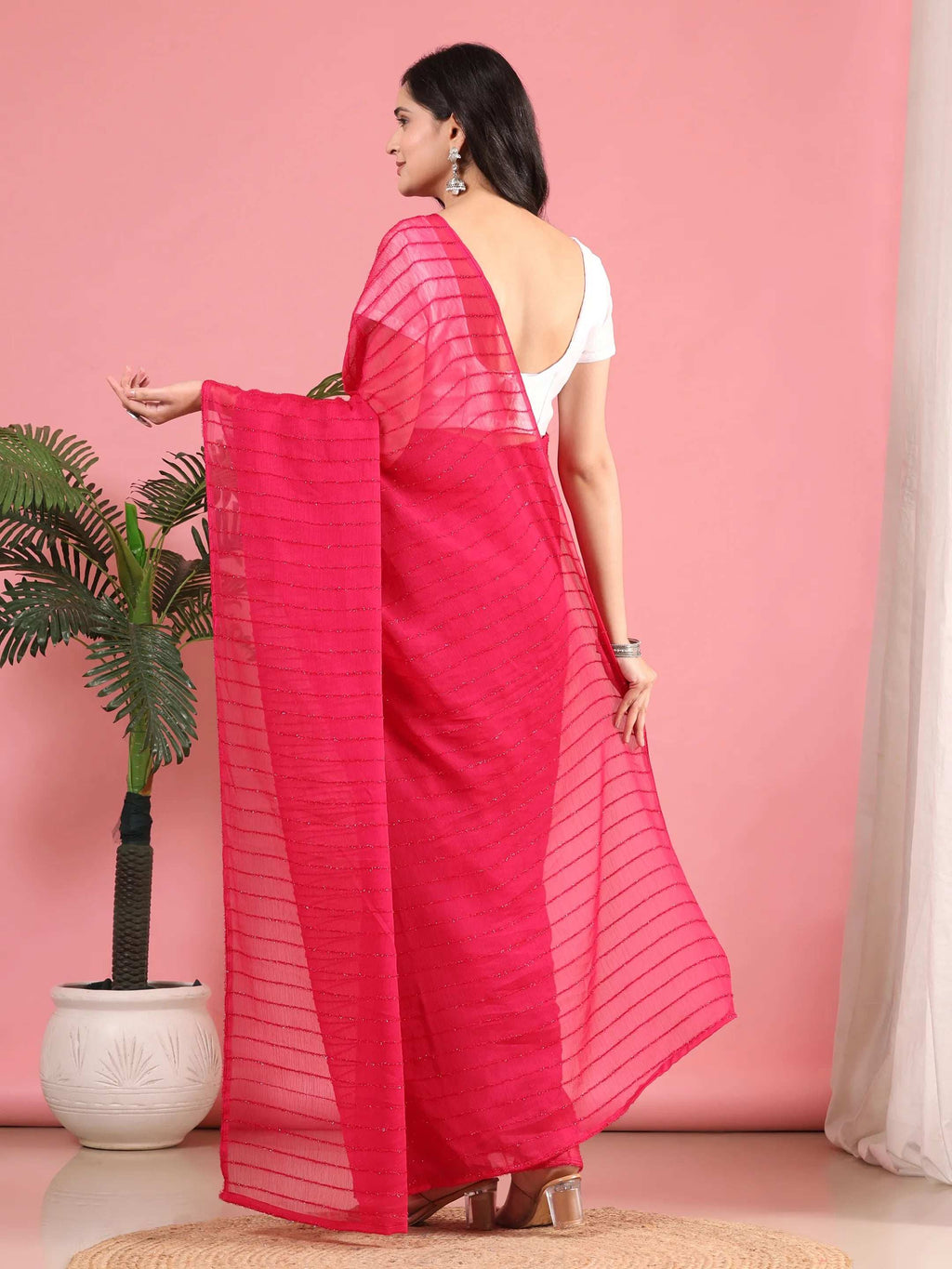 Ready To Wear Chiffon Zari Linen Saree