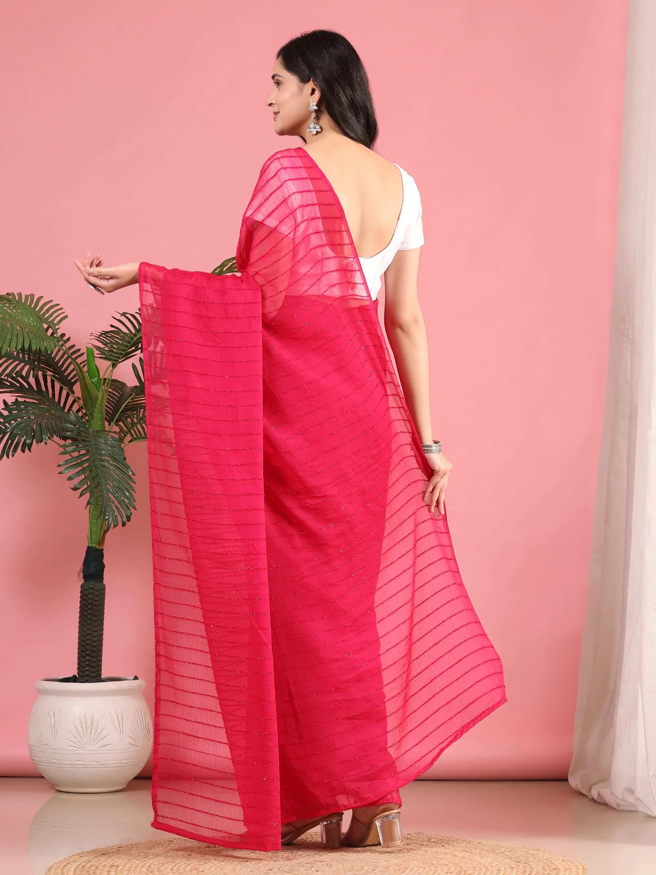 Ready To Wear Chiffon Zari Linen Saree