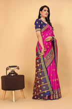 Pionex Woven Katan Kanjivaram Soft Lichi Silk Sarees