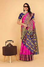 Pionex Woven Katan Kanjivaram Soft Lichi Silk Sarees