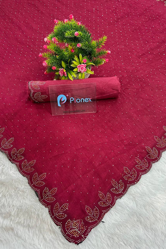 Chinon Crush Silk Saree with Siroski Diamond Work
