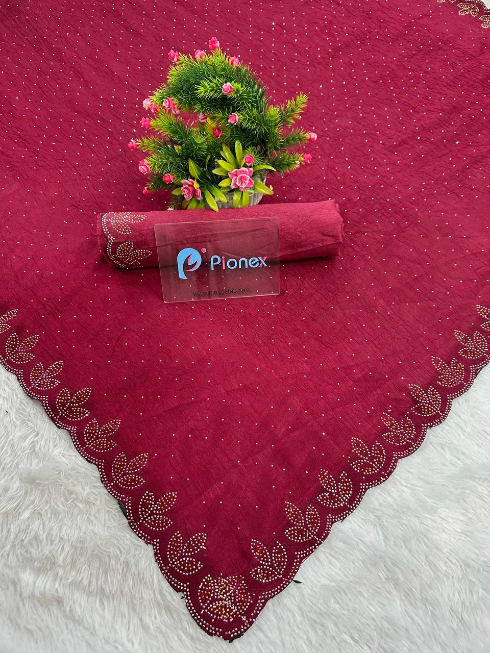 Chinon Crush Silk Saree with Siroski Diamond Work