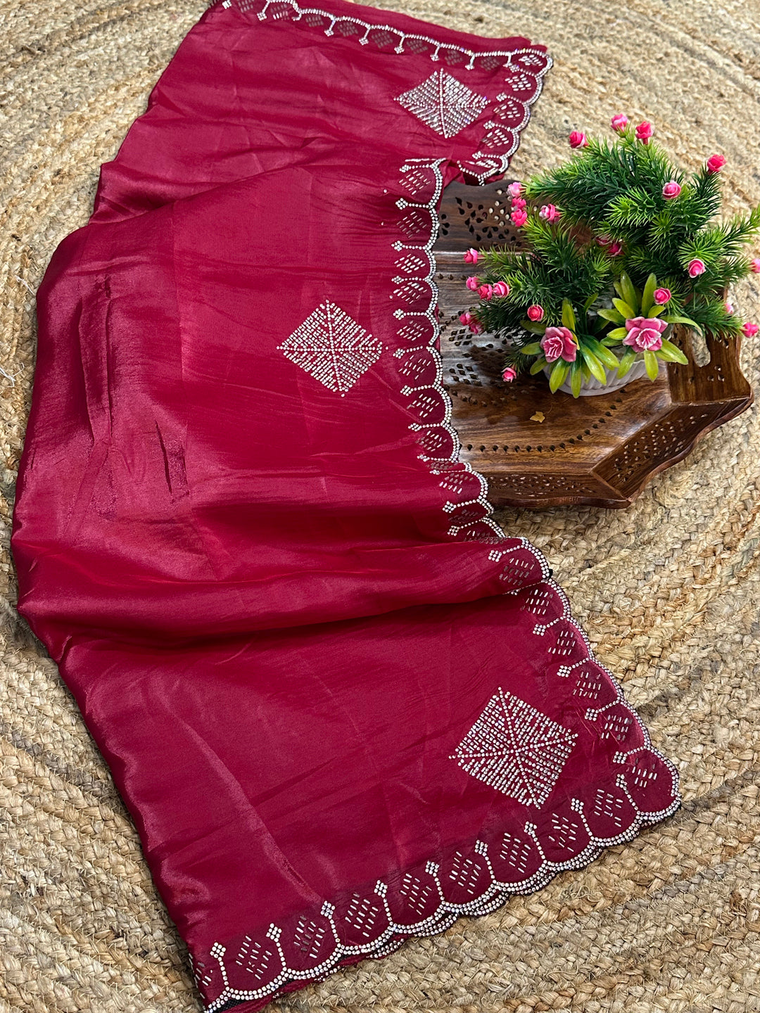 Zarkan Diamond Work Satin Silk Saree