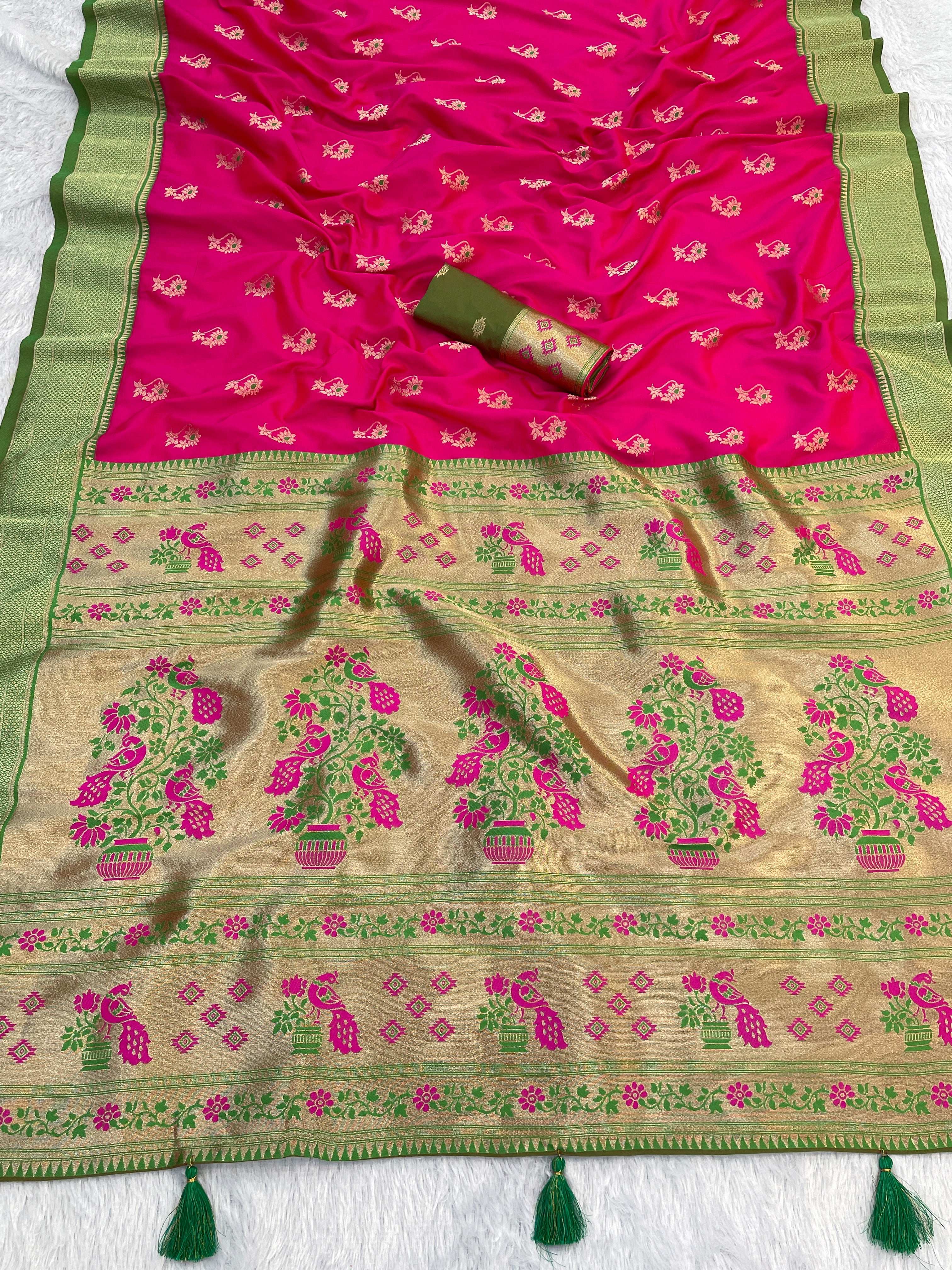 Zari Woven Paithani Pure Silk Saree With Tussle