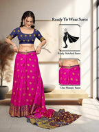 Ready To Wear Cotton Silk Woven Zari Jacquard Banarasi Traditional Saree